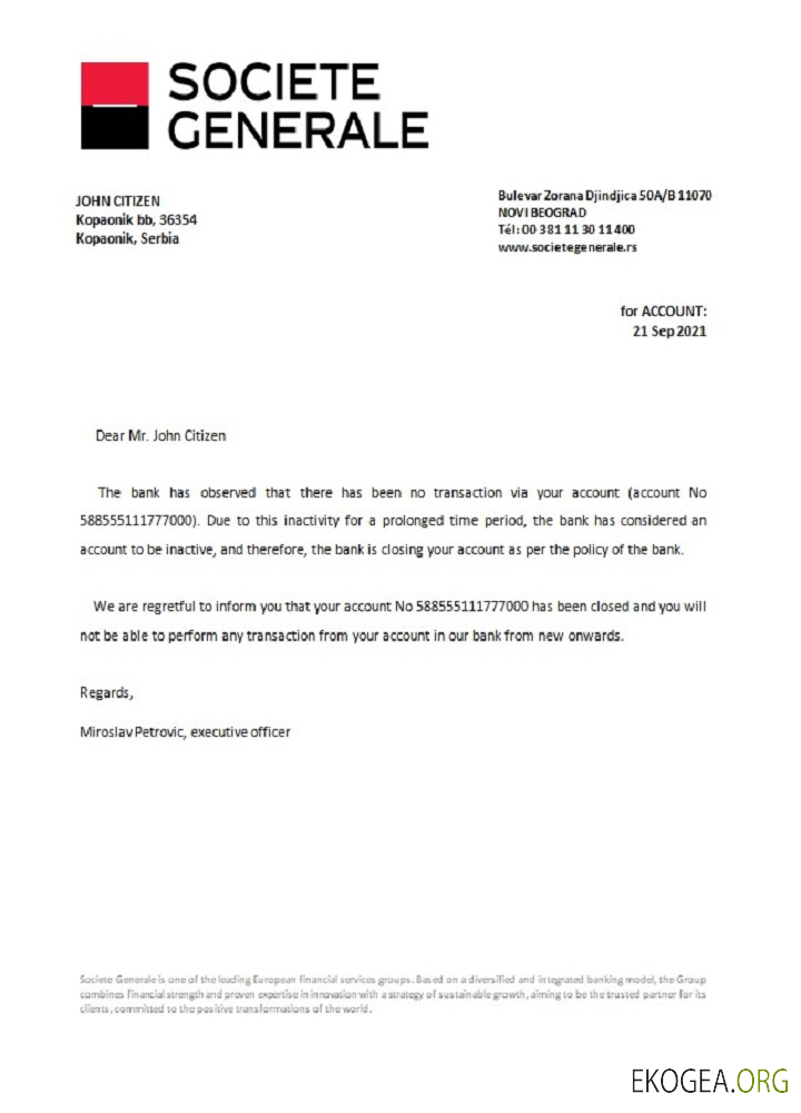 Référence Serbie , Société Générale , closure